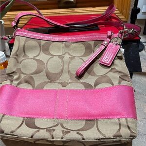 Coach Brown and Pink Signature Shoulder Bag/ cross body!